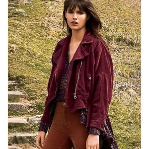 Free People moto jacket maroon corduroy